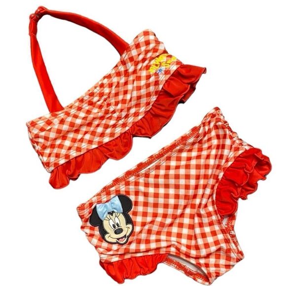 DISNEY Baby Two Piece Minnie Mouse Bikini Bathing Suit Checks Ruffles - Picture 1 of 7